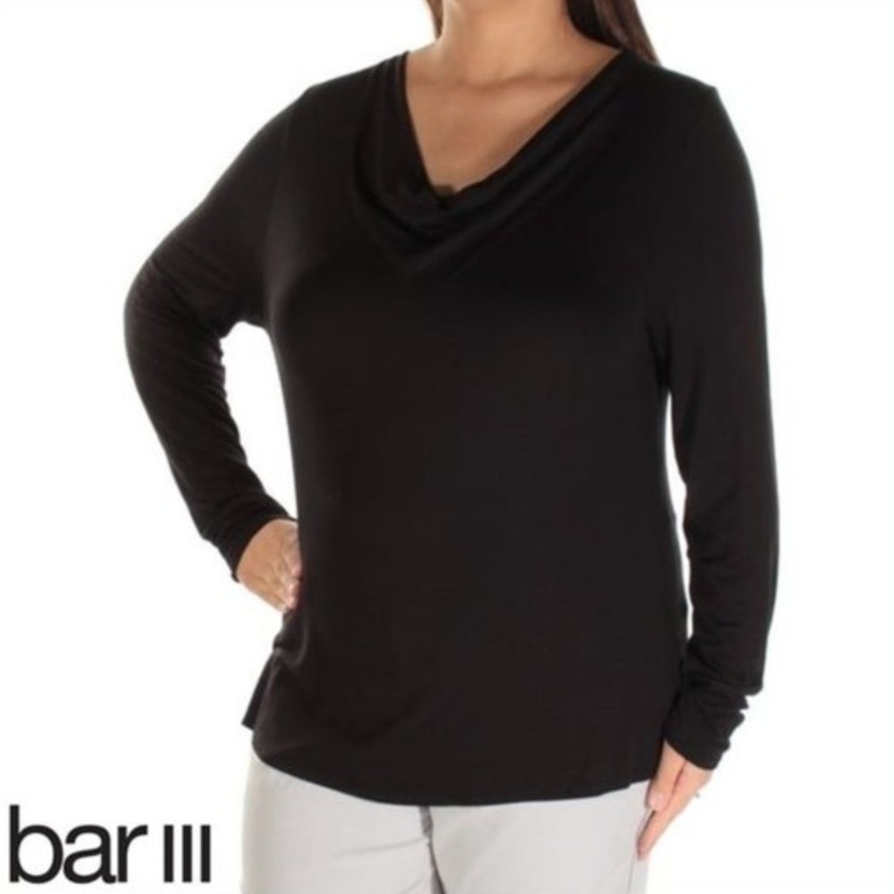 BAR III Women Black Long Sleeves Cowl Neck Blouse Top Size Large